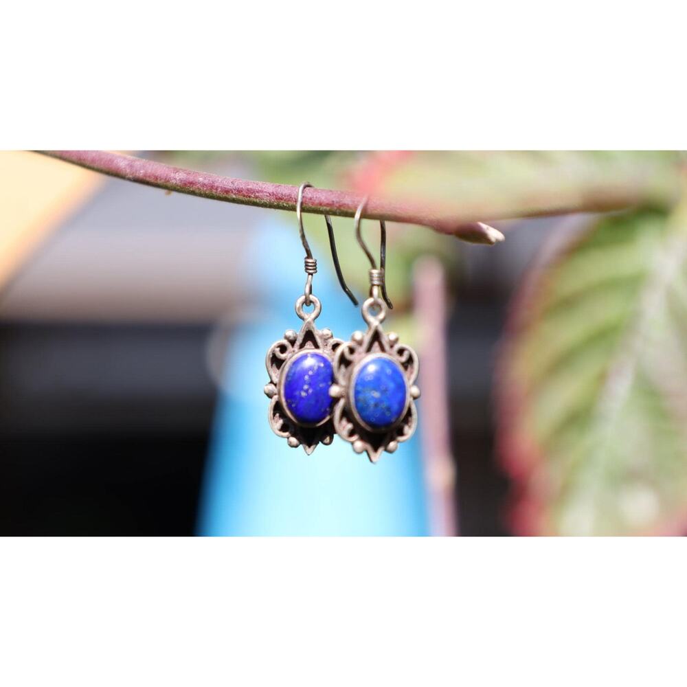 Vintage Sterling Silver Lapis Lazuli Earrings, Mexican Modernist 925 Estate